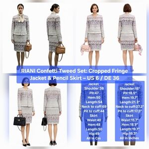 RIANI Confetti Tweed Set Cropped Fringe Jacket & Pencil Skirt US 6 / DE 36